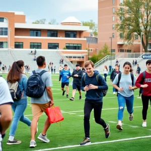 Students on Texas State University campus participating in sports