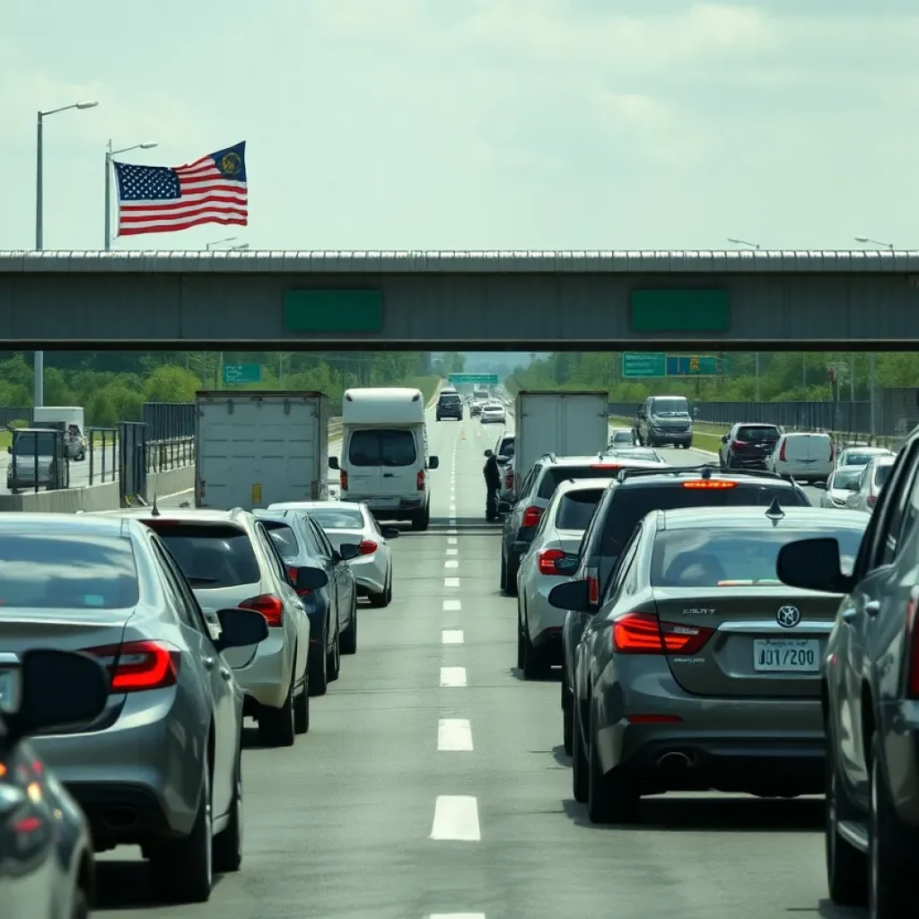 Border officers inspecting vehicles at the U.S.-Mexico border