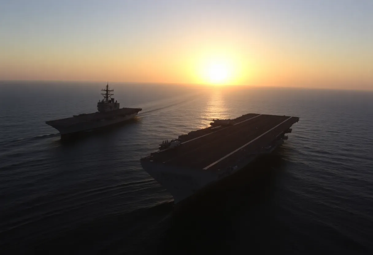 USS Carl Vinson and USS Nimitz aircraft carriers operating in the Arabian Sea