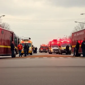 Emergency responders at the scene of a vehicle crash