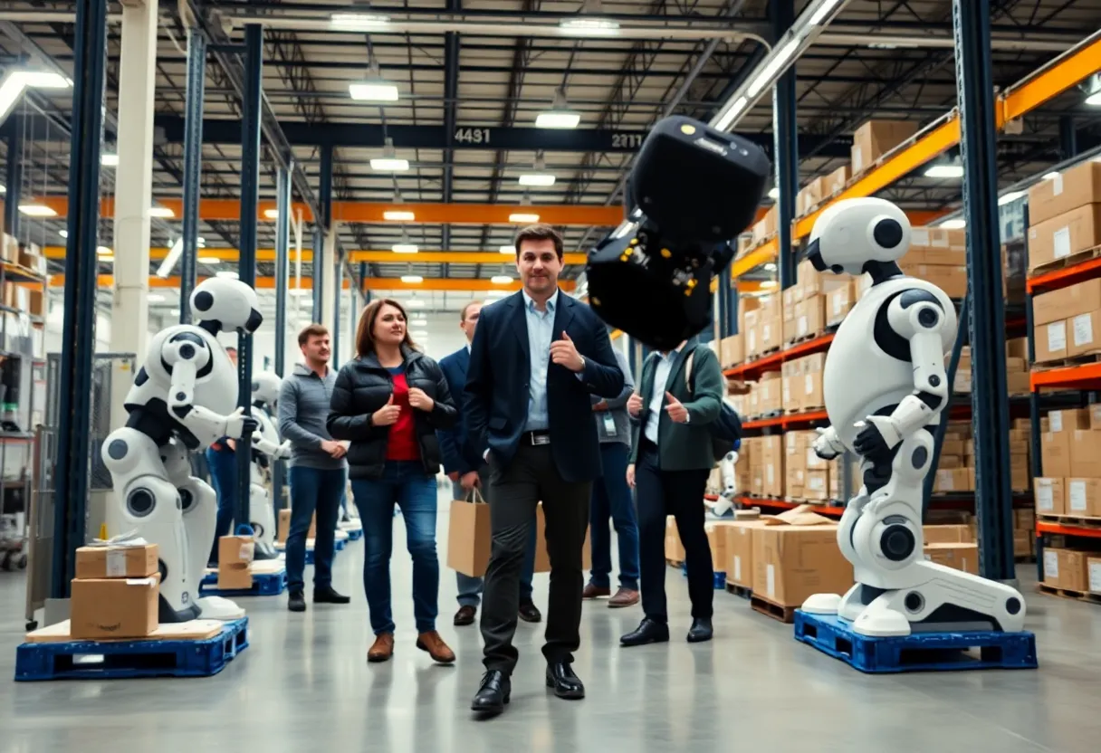 Visitors on a tour inside Amazon's fulfillment center in San Diego.