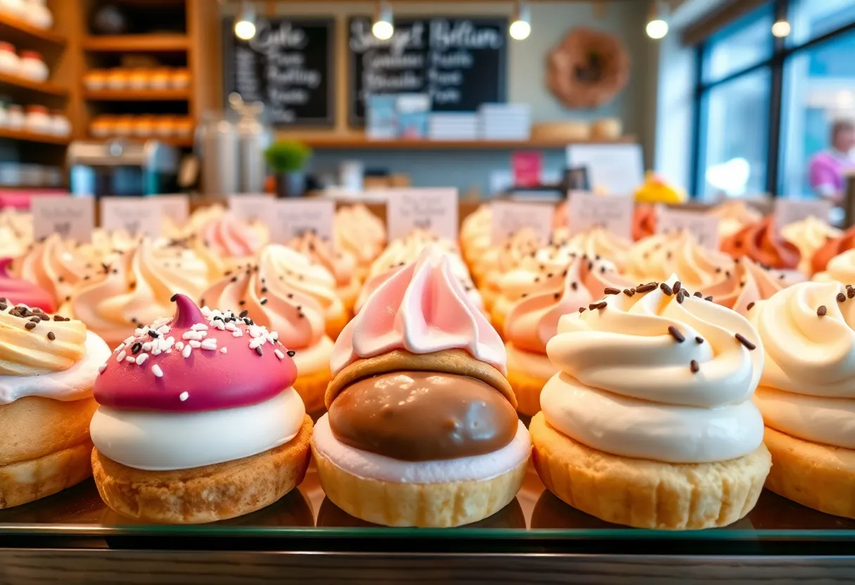 Diverse flavors of cream puffs at Beard Papa's Bakery