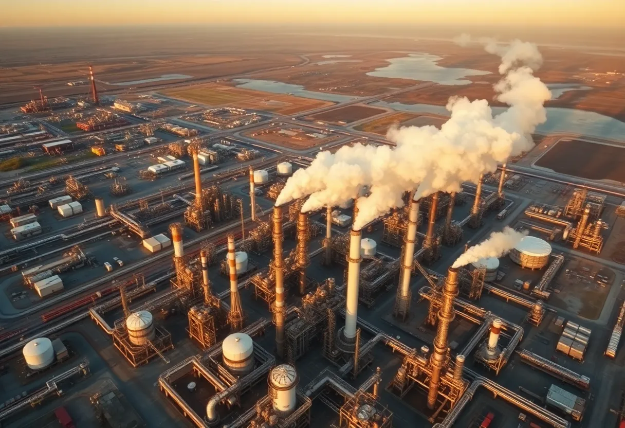 Aerial view of a California refinery complex facing closures.