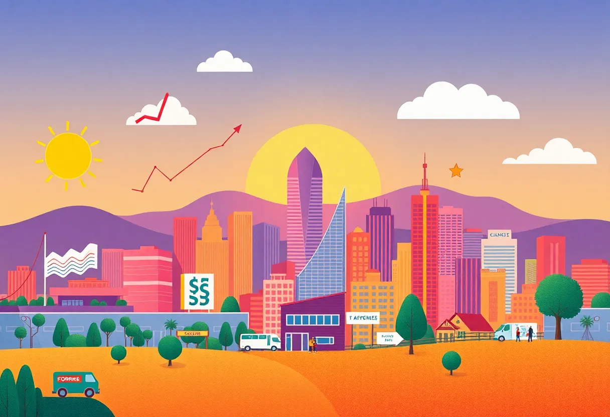 Illustration of California's skyline with tax relief symbols for entrepreneurs