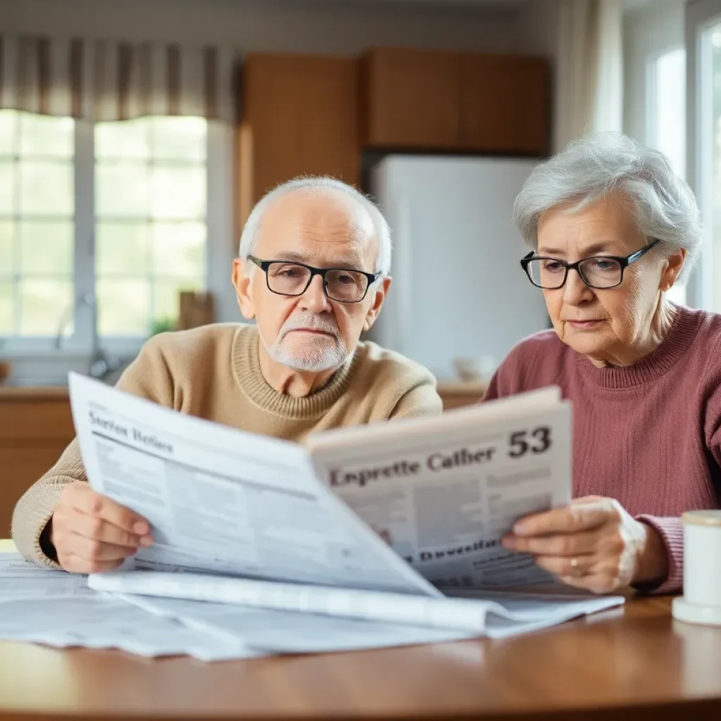 Elderly couple looking worried while reviewing subscription bills