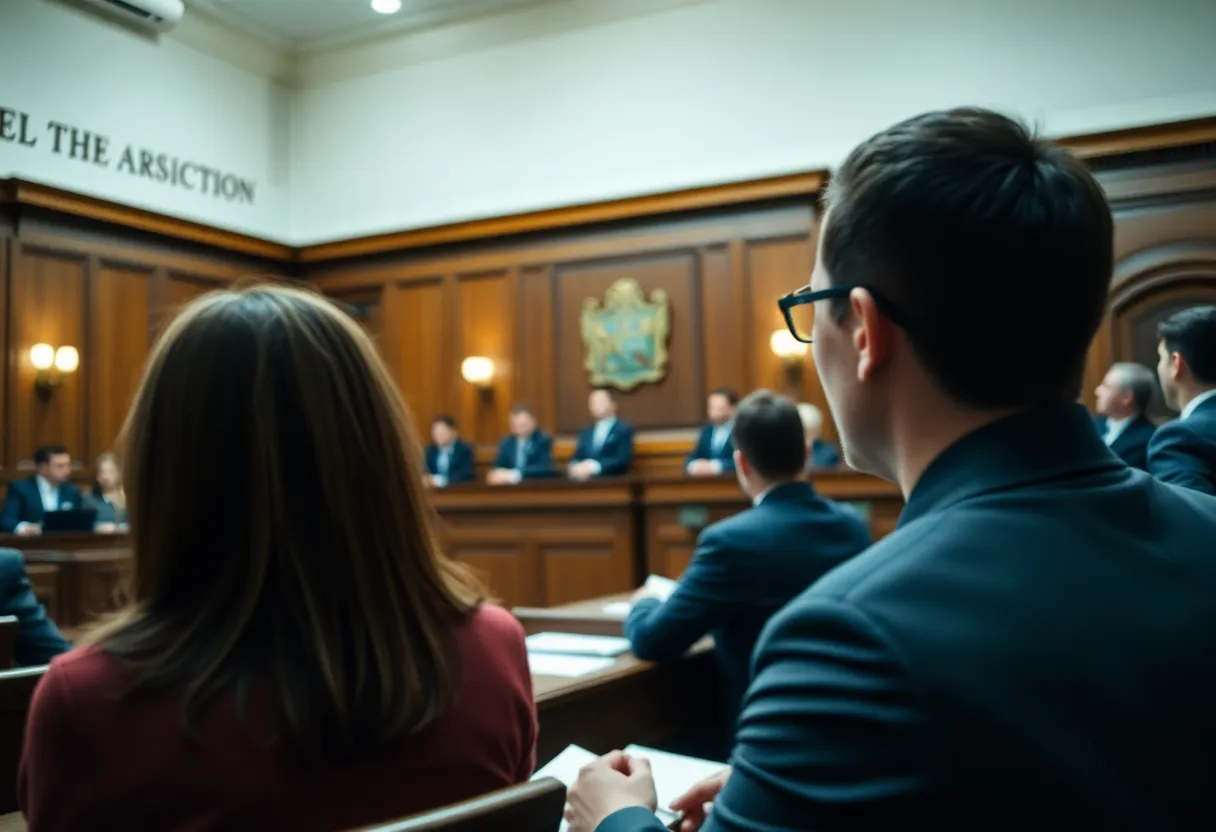 Courtroom scene during legal proceedings related to a high-profile case.