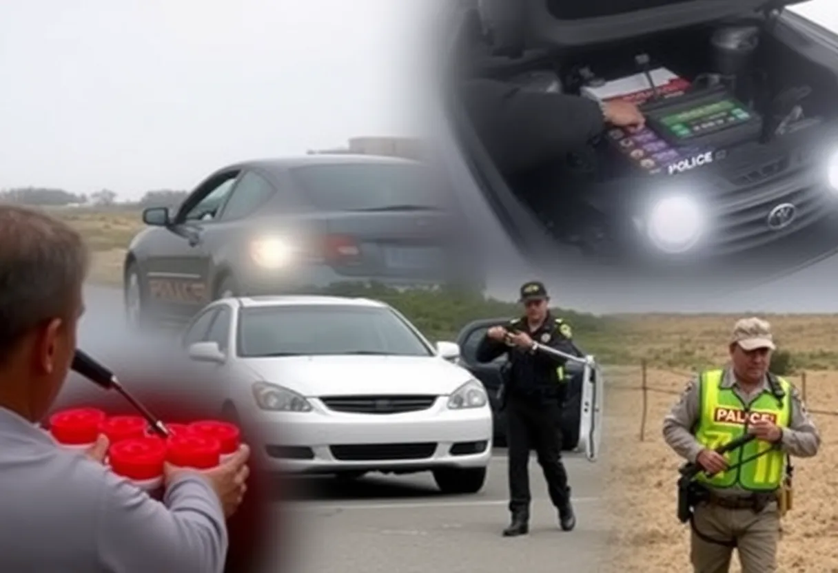 A representation of drug smuggling tactics, highlighting fake car batteries used for concealment.