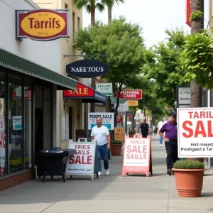 Scene of a San Diego neighborhood with local businesses affected by tariffs