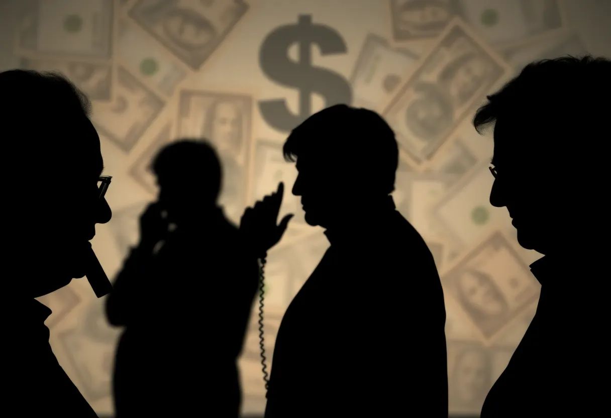 Abstract depiction of elderly individuals targeted by fraud, emphasizing financial security risks.