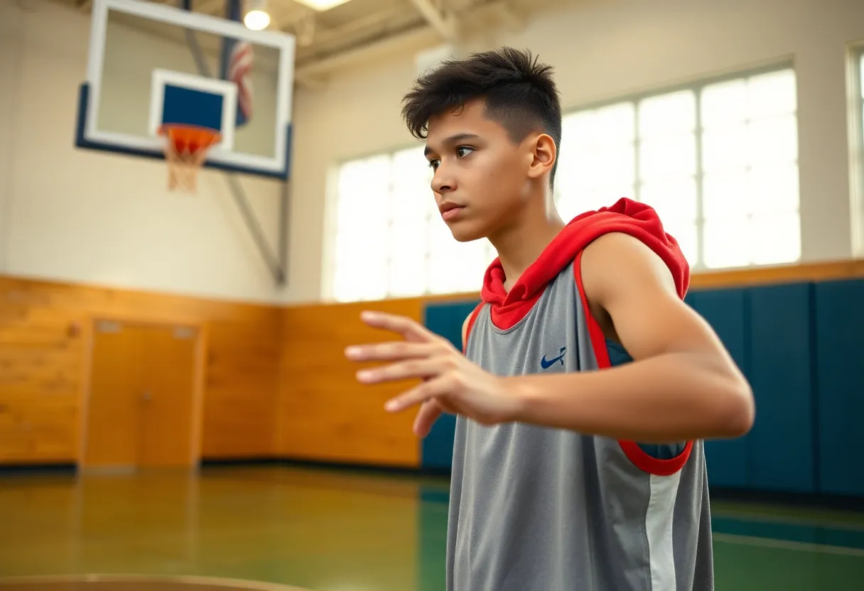 Elzie Harrington practicing basketball in a gym