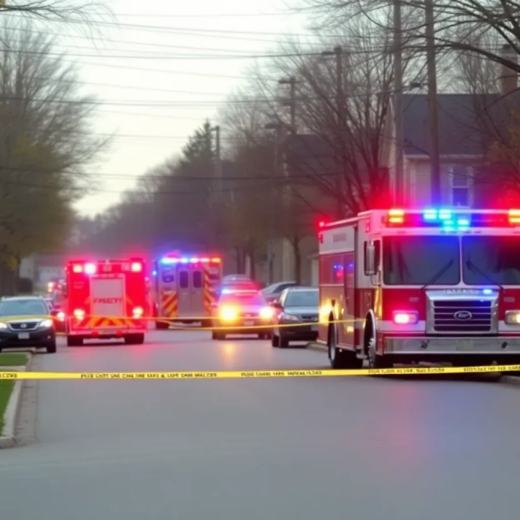 Emergency responders at a suburban neighborhood crime scene