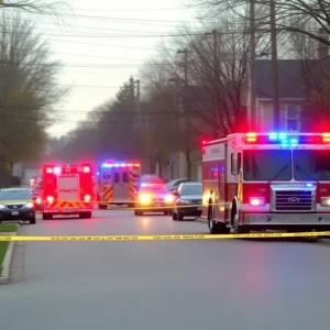 Emergency responders at a suburban neighborhood crime scene