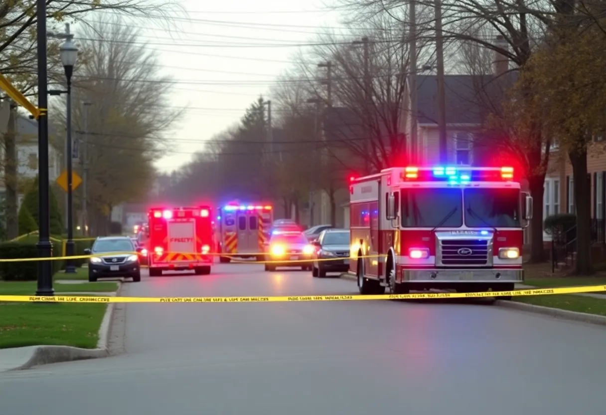 Emergency responders at a suburban neighborhood crime scene