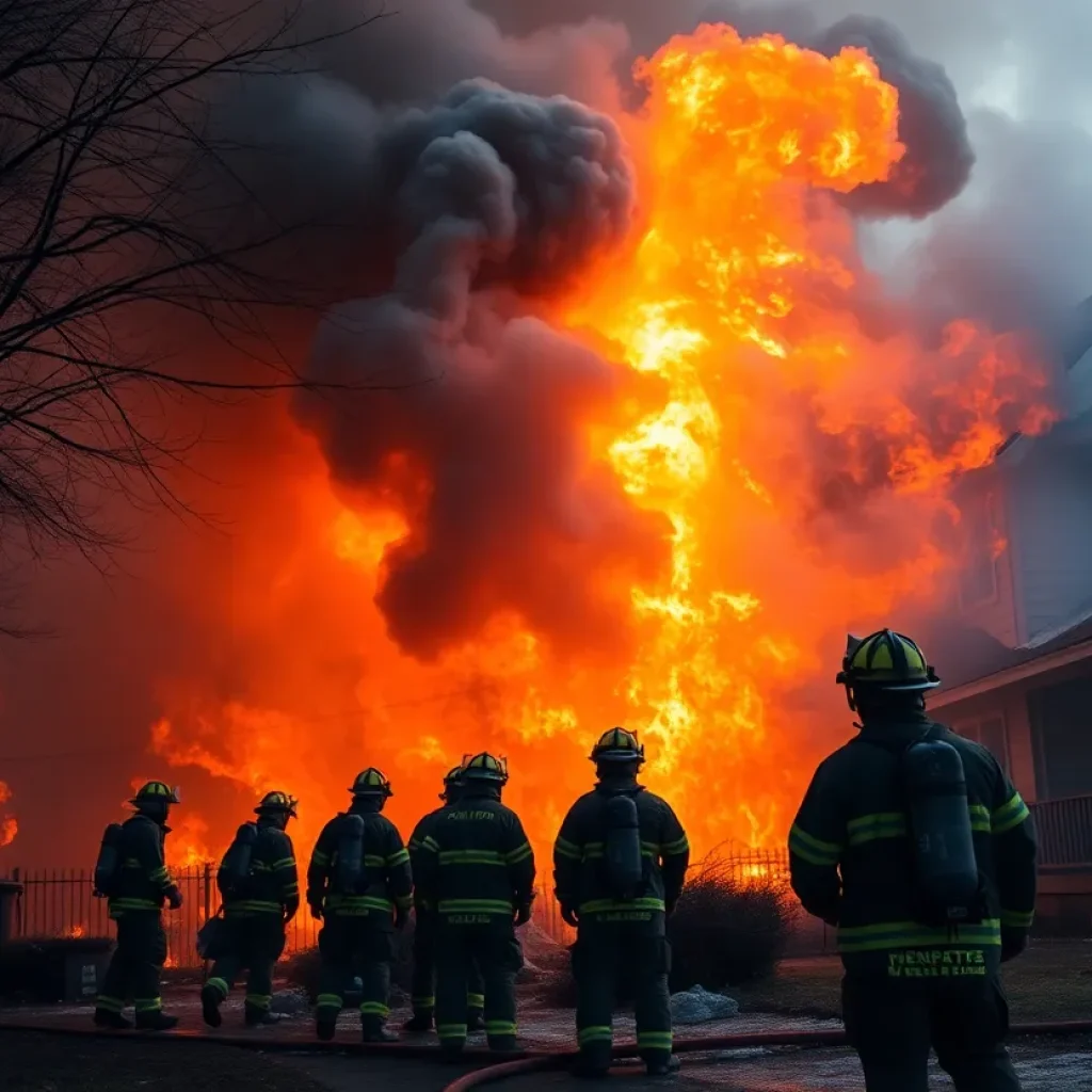 Firefighters extinguishing flames at a garage fire in San Diego