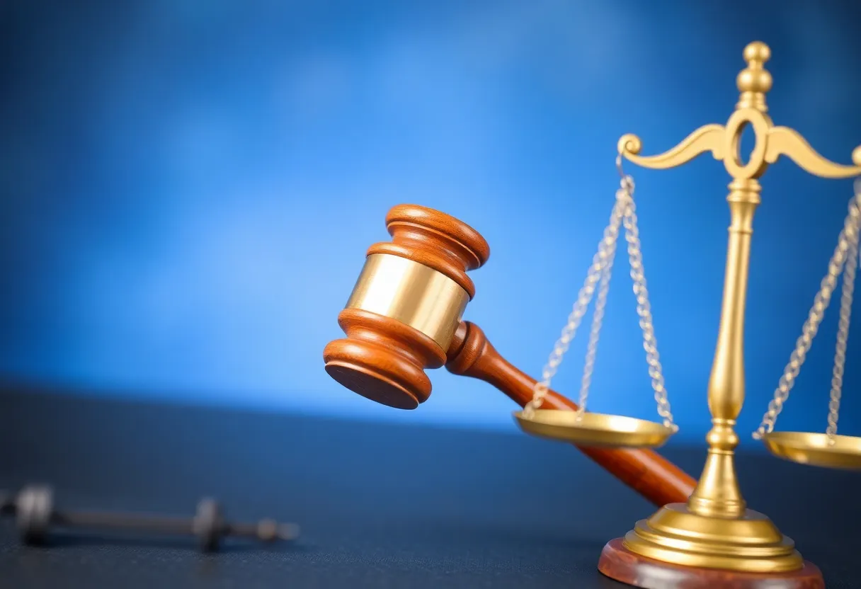 Gavel and scales of justice representing child exploitation court cases.