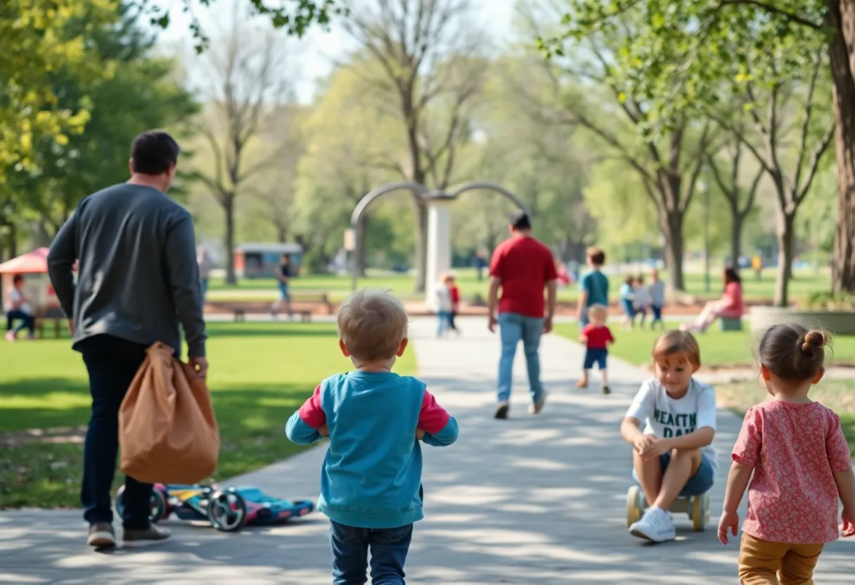 Kimball Park filled with families and children enjoying outdoor activities