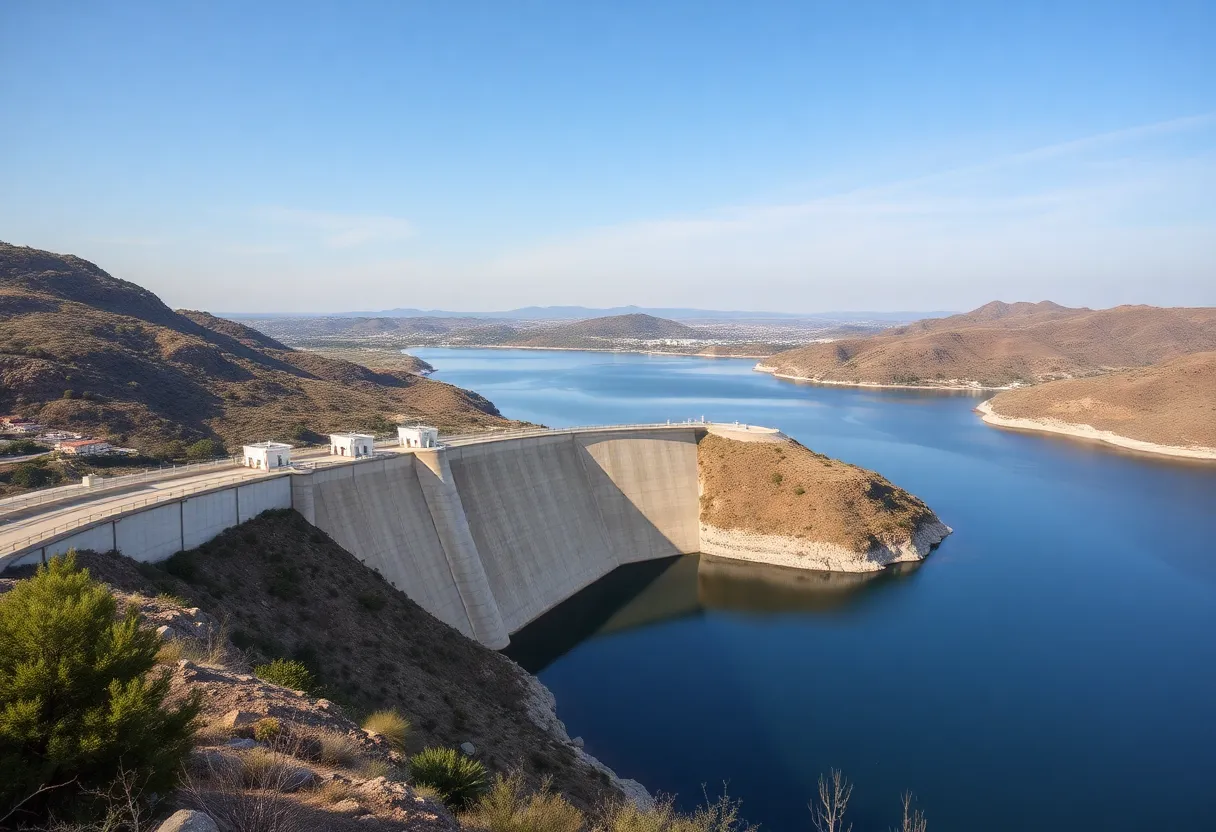 Lake Hodges Dam in San Diego surrounded by greenery