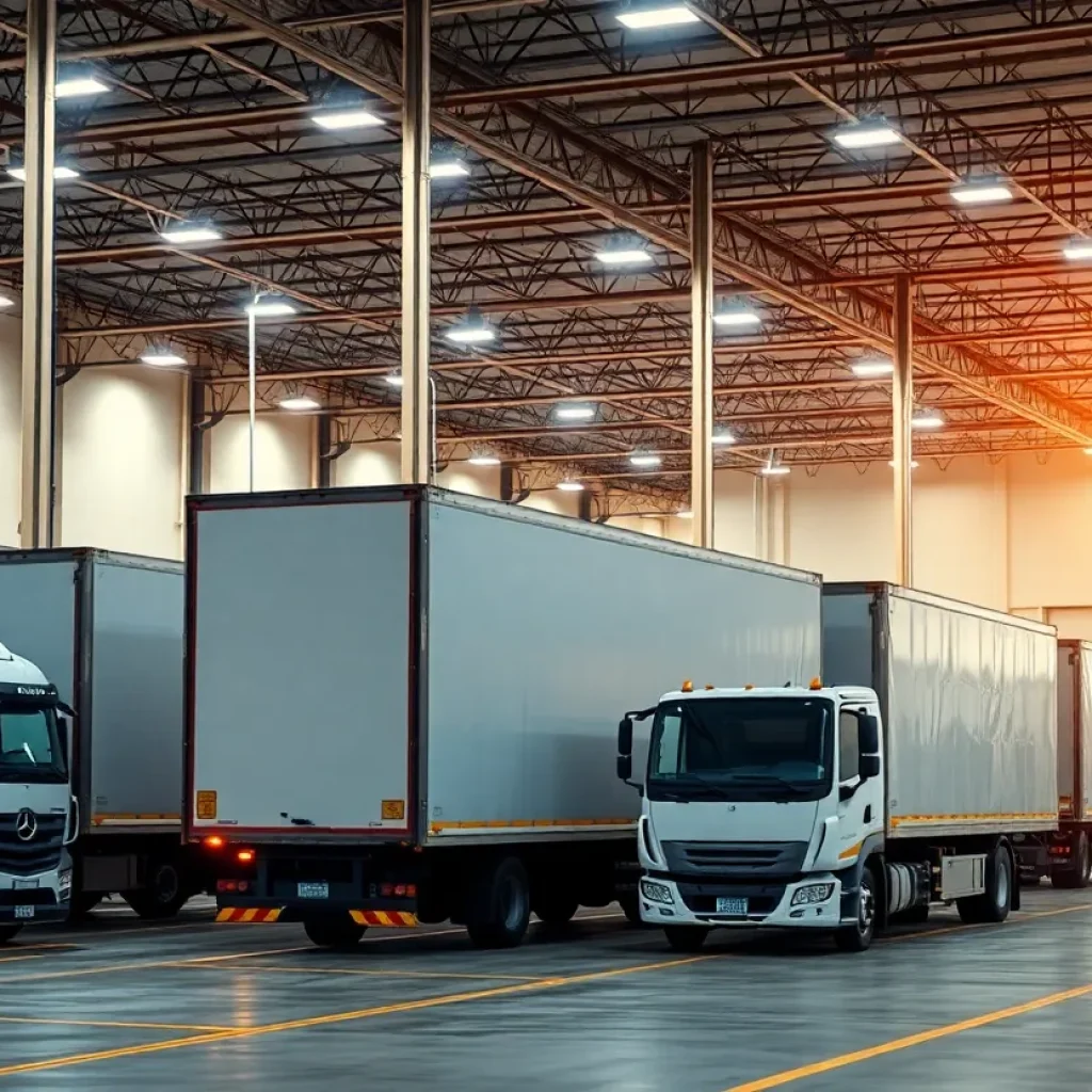 Logistics facility in Southern California with trucks