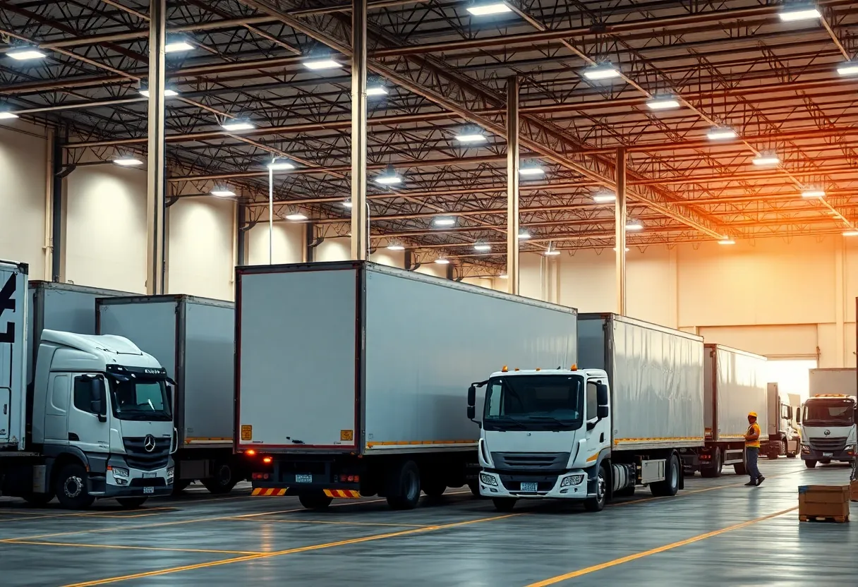 Logistics facility in Southern California with trucks