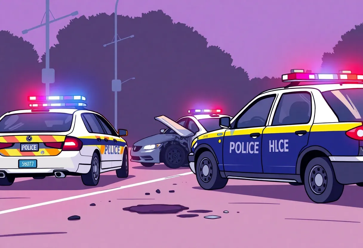 Law enforcement vehicles at an accident scene related to a migrant arrest.