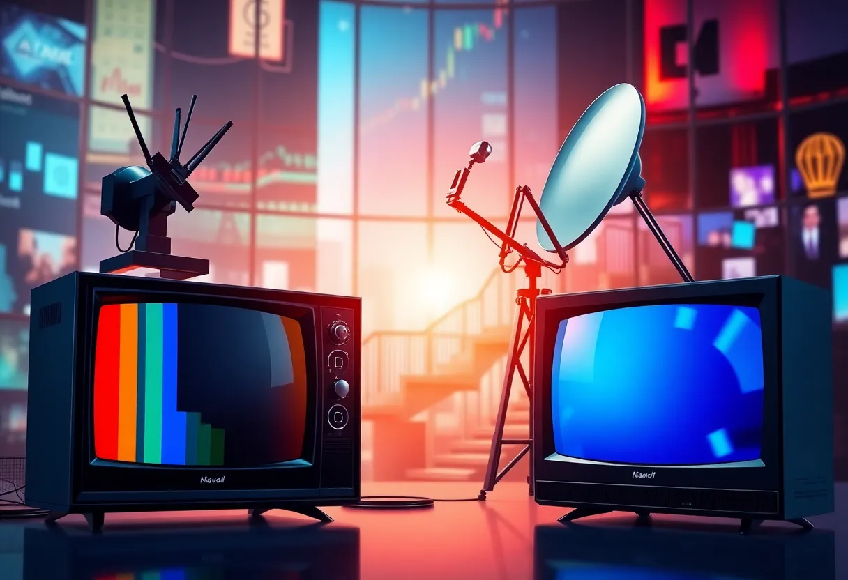 Illustration representing the media industry merger between Nexstar and Tegna