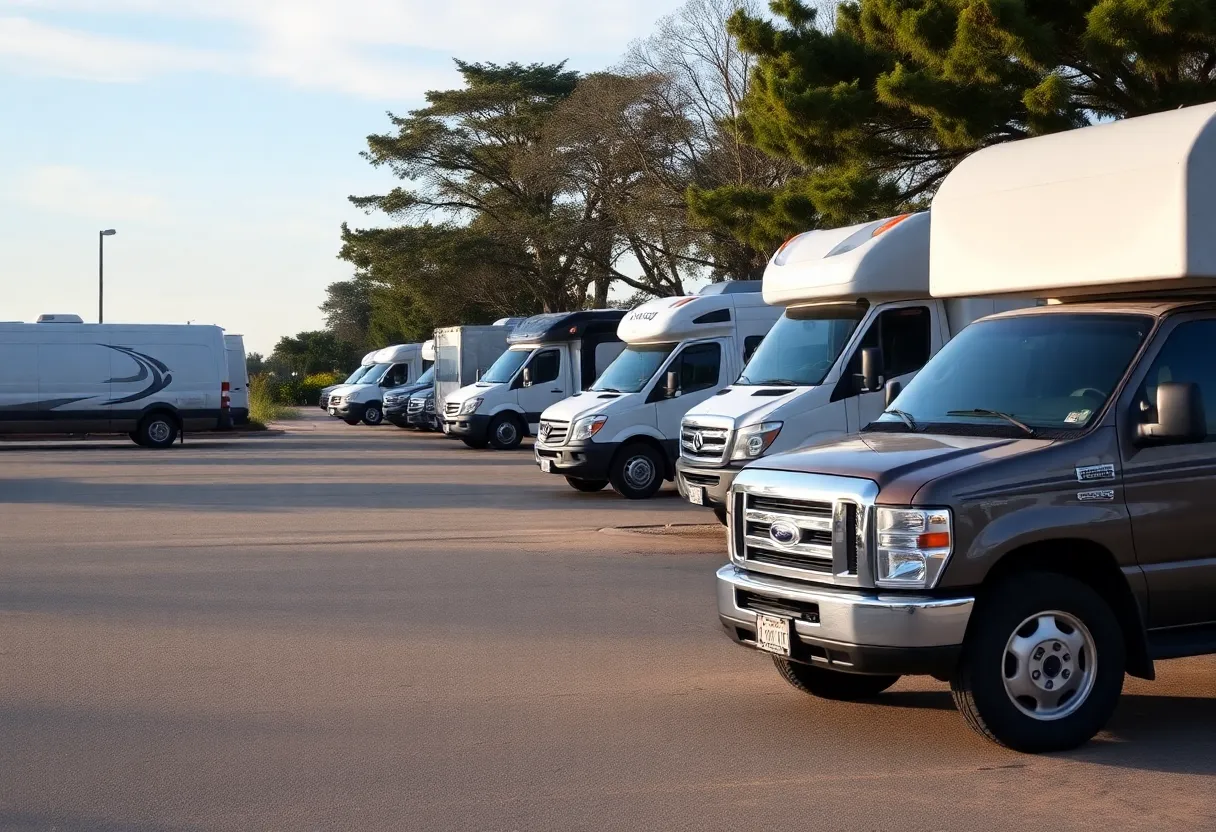 Oversized vehicles parked at Mission Bay with trash visible