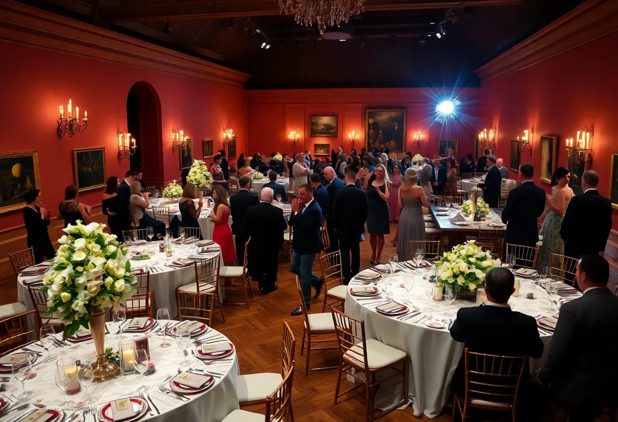 Attendees celebrating at the Patrons of the Prado gala with gourmet dinner and live music.