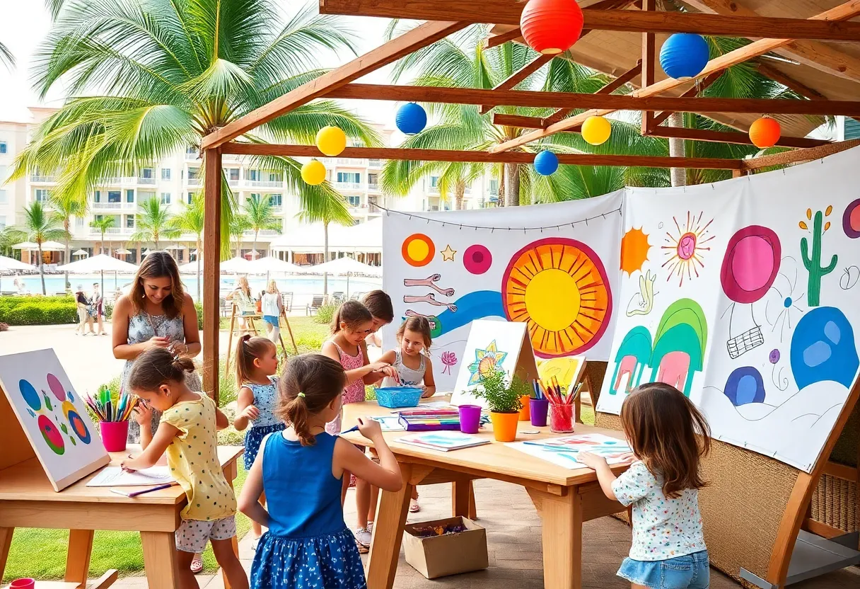 Families enjoying art activities at a pop-up studio in San Diego