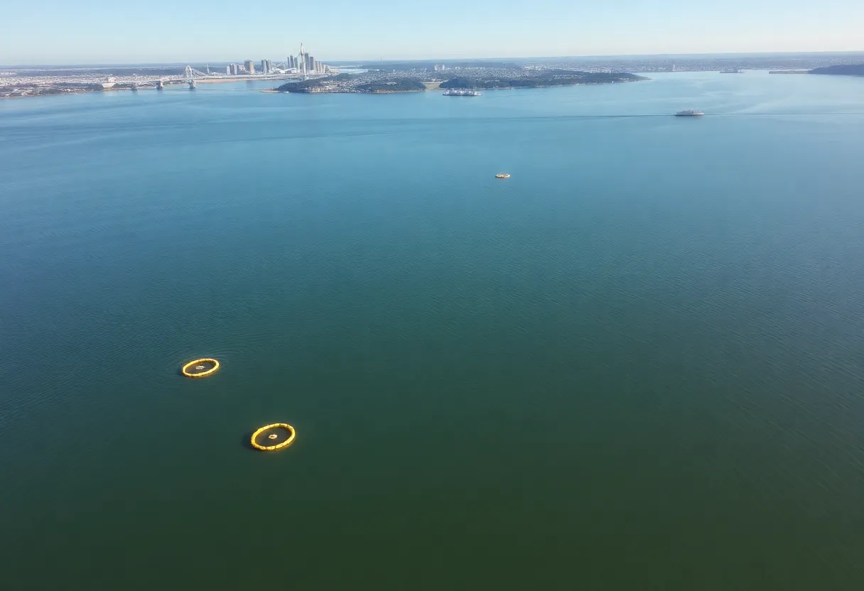 Cleanup booms in San Diego Bay