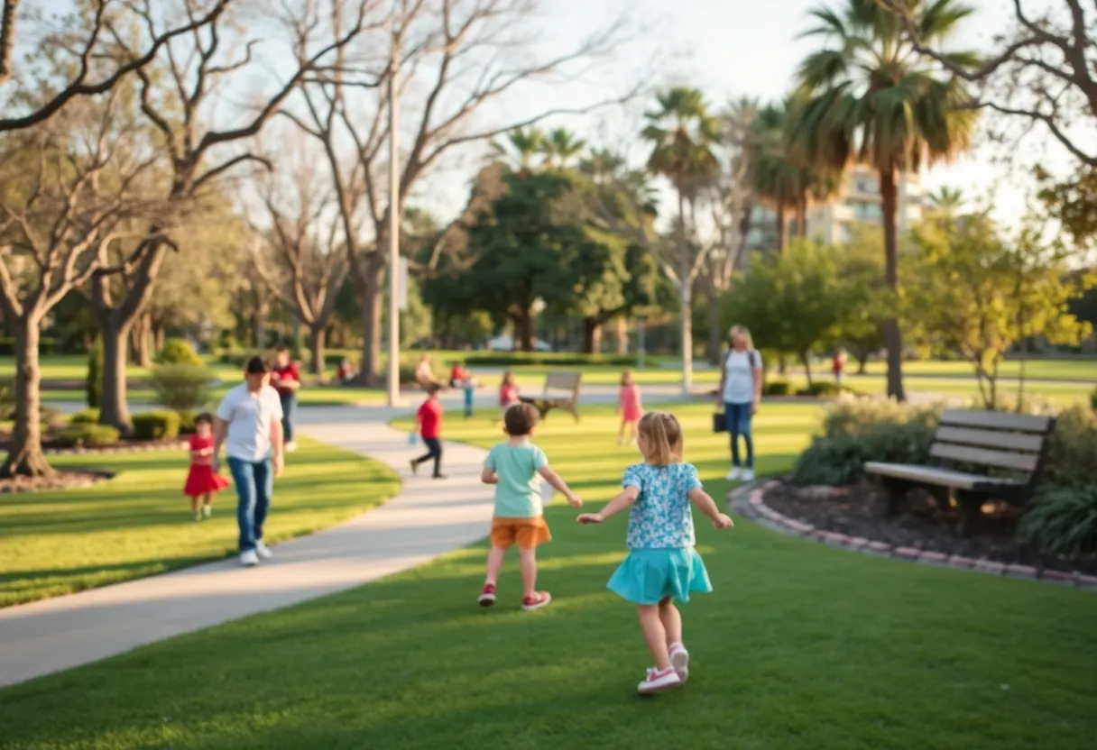 Families enjoying a sunny day in a San Diego park, highlighting community safety and vigilance.