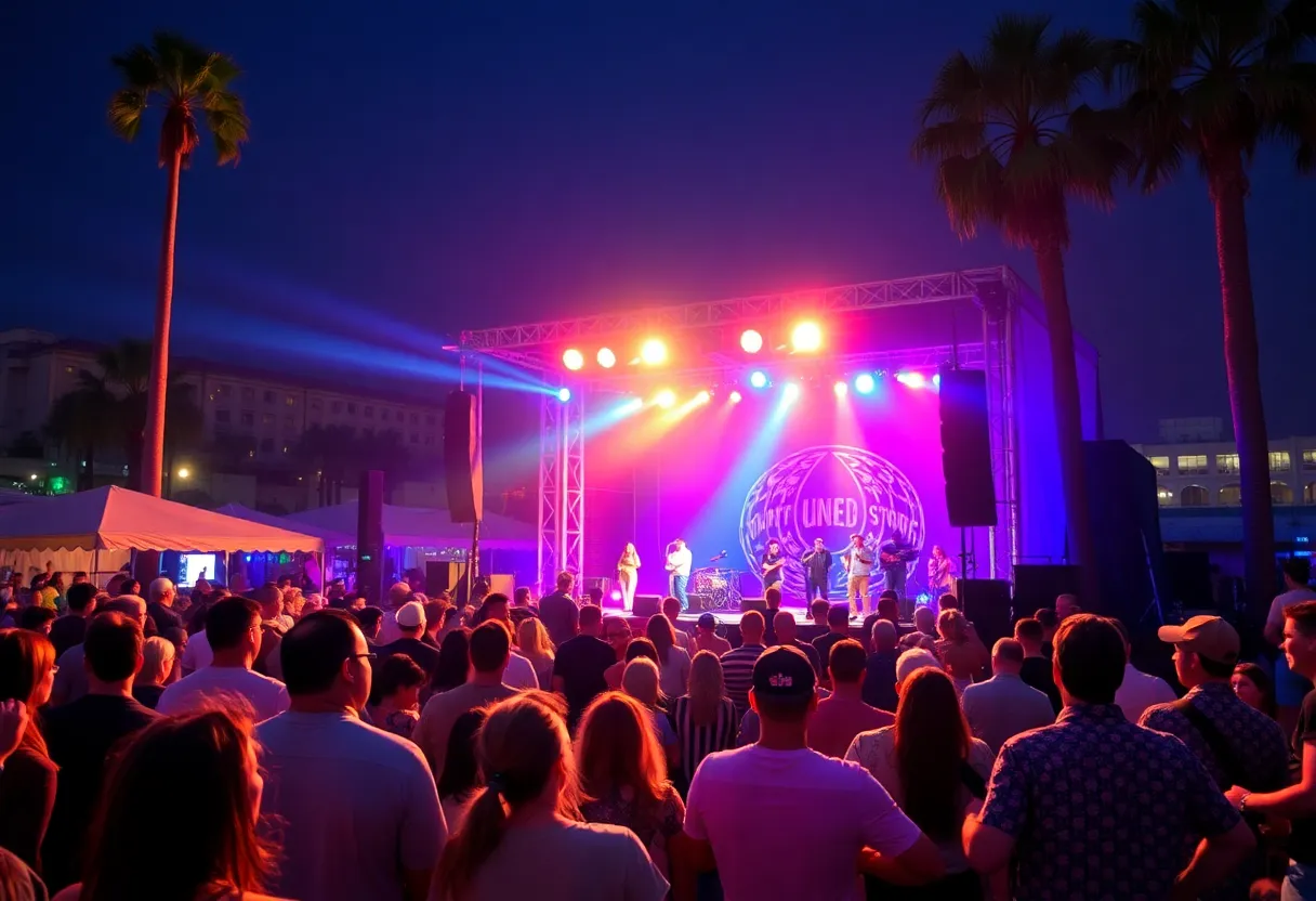 Outdoor concert in San Diego with a lively crowd.