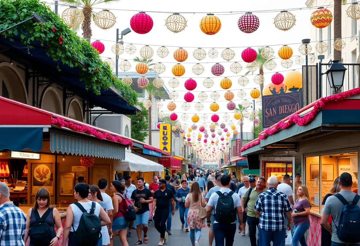 Crowd enjoying San Diego festivals with food and music