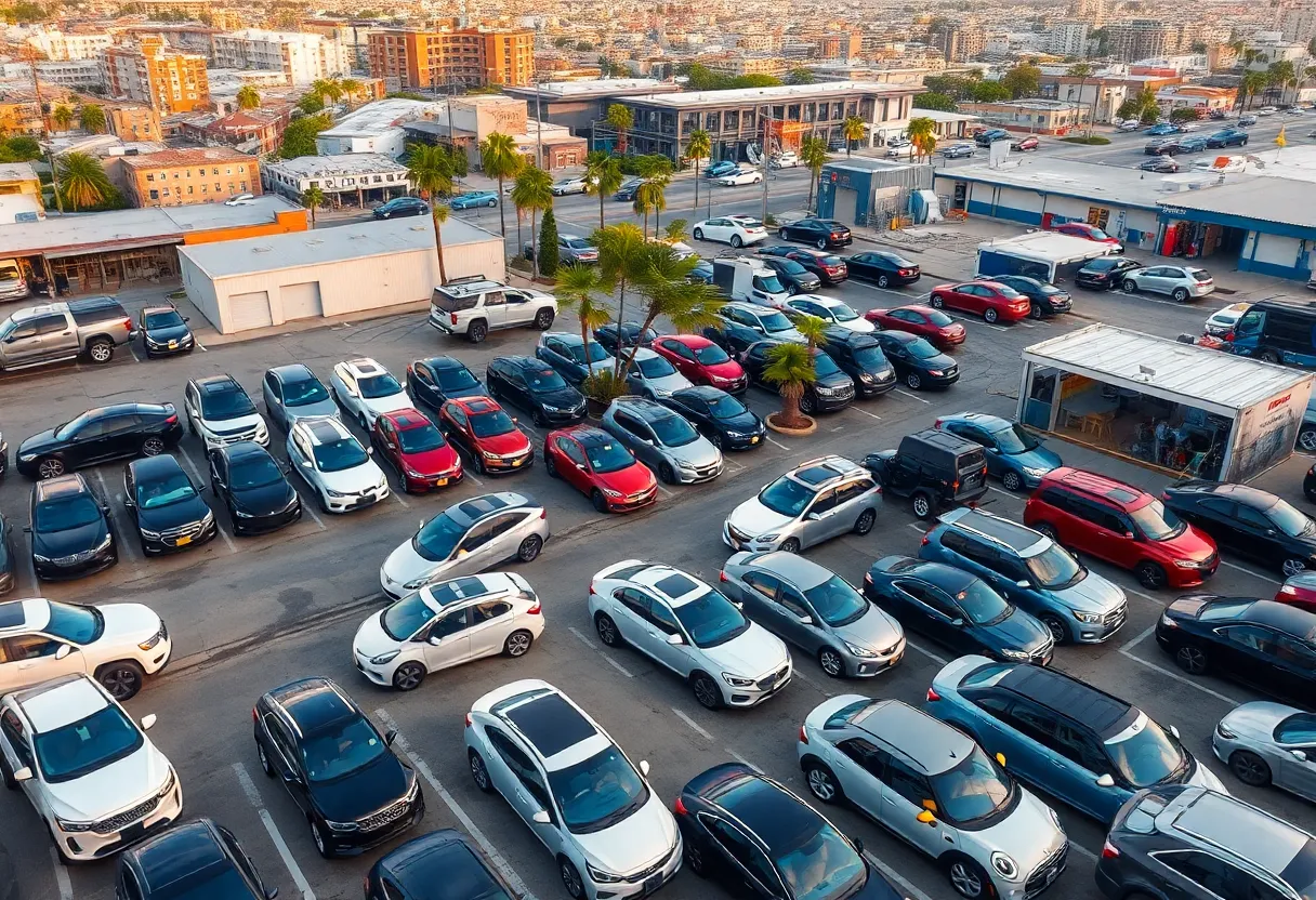 A fleet of vehicles in San Diego with both traditional and electric cars