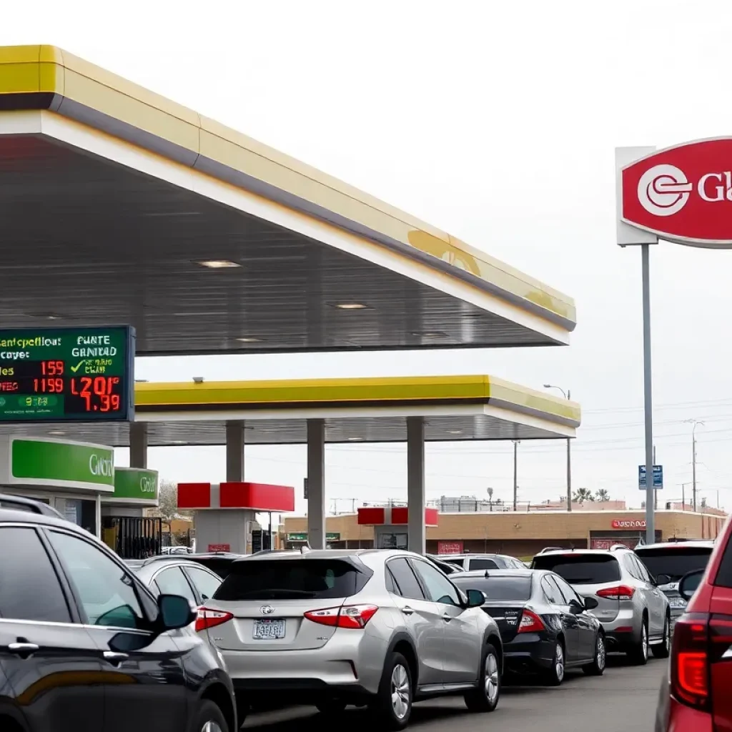A gas station in San Diego displaying current gas prices.