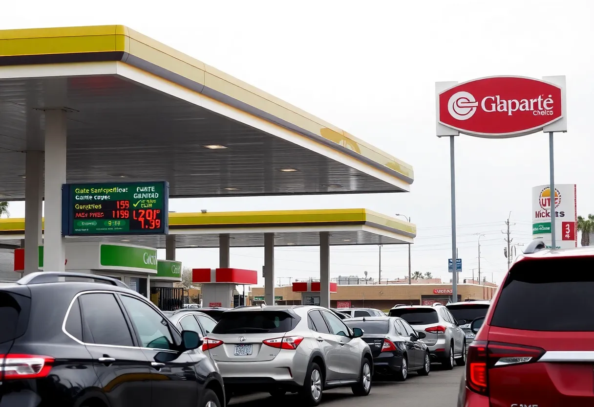 A gas station in San Diego displaying current gas prices.