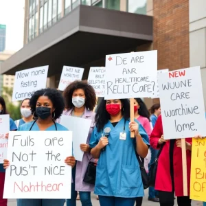 Healthcare workers protesting for better patient care and working conditions in San Diego.