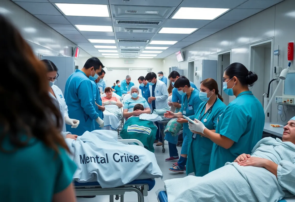 Busy San Diego emergency room during a mental health crisis