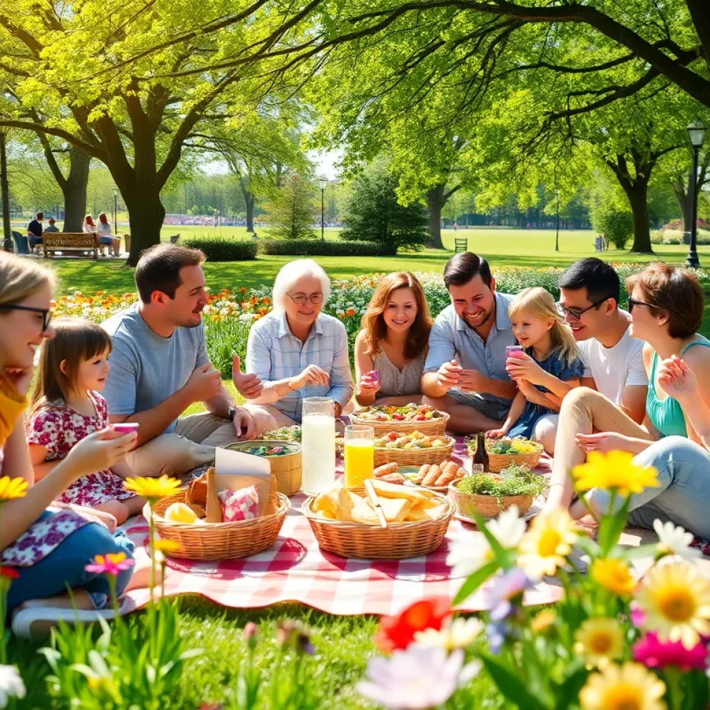 Picnic scene in San Diego with people enjoying food outdoors