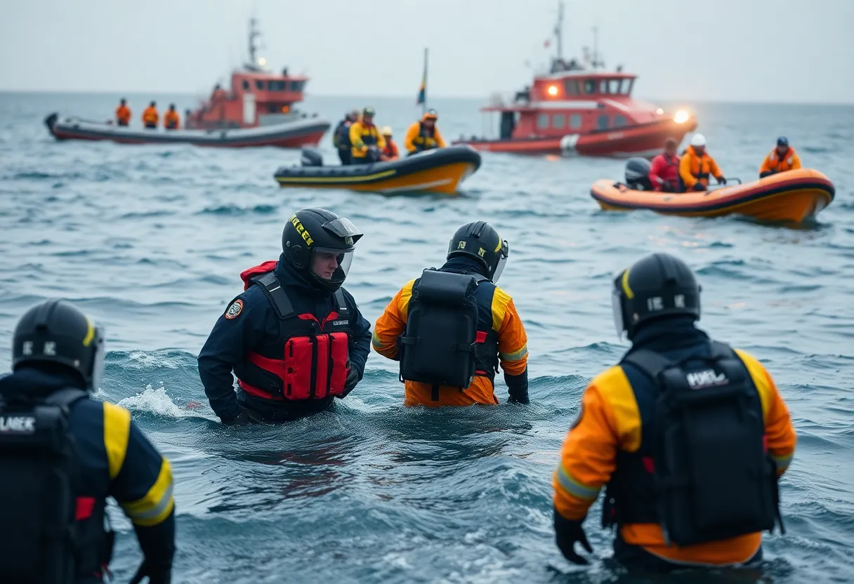First responders conducting a rescue at sea in San Diego