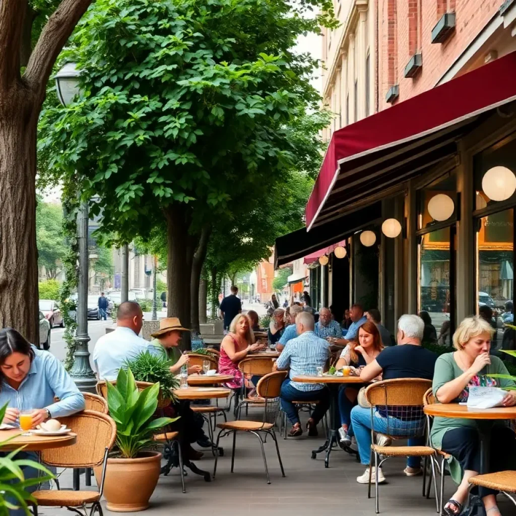 Outdoor dining setting in San Diego at a sidewalk cafe