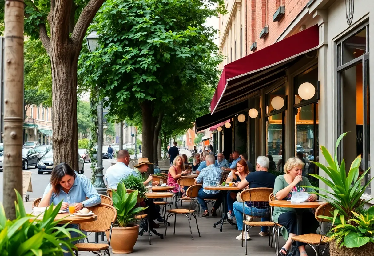 Outdoor dining setting in San Diego at a sidewalk cafe