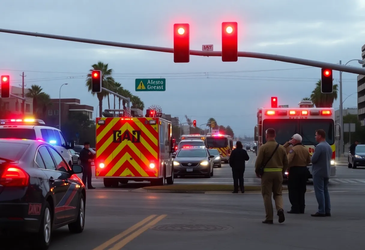 Traffic accident scene in San Diego with emergency responders