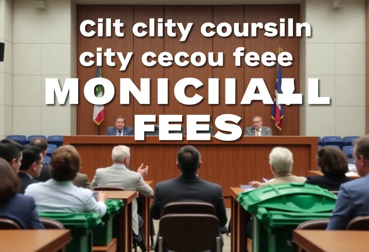 Residents discussing the new trash fee at a city council meeting