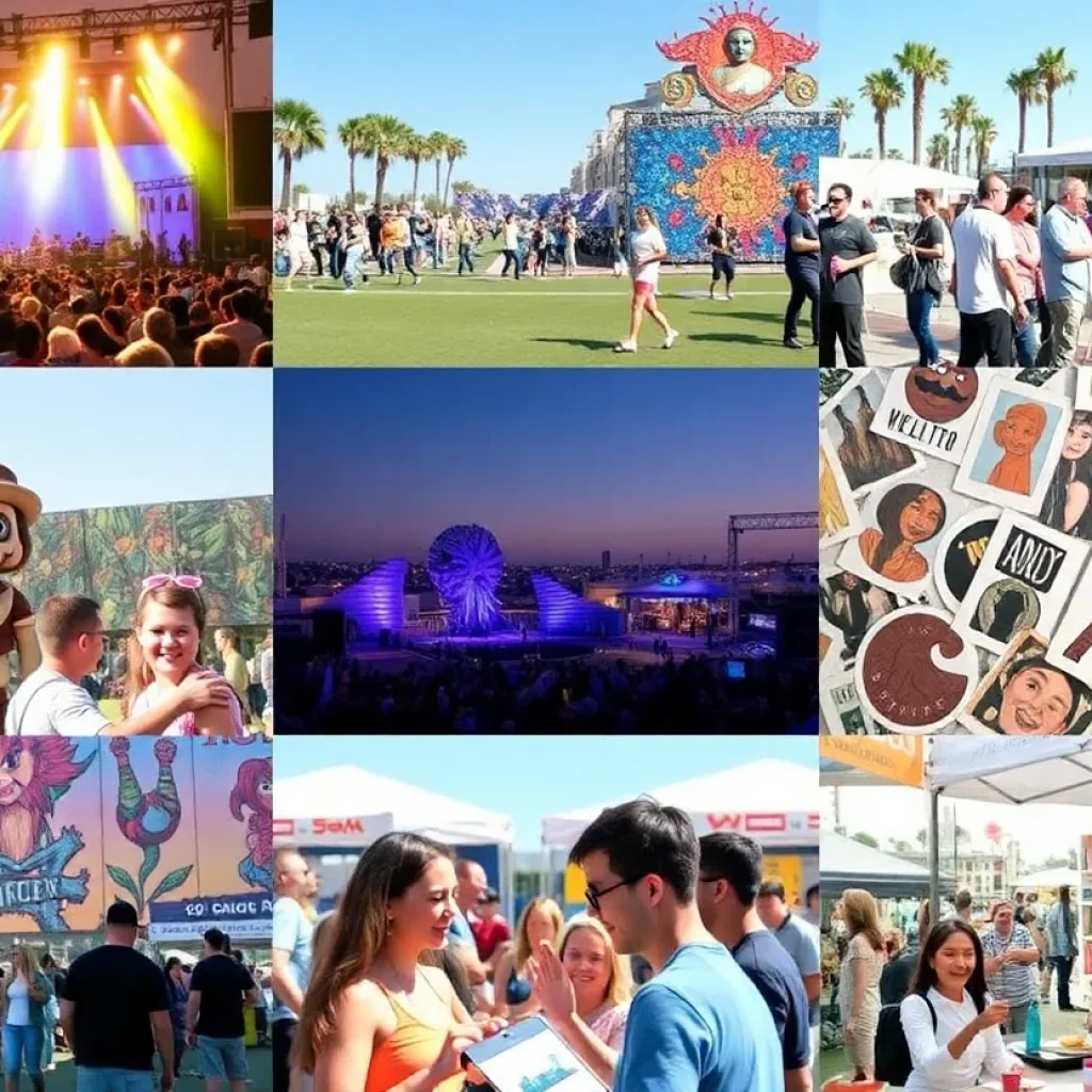 Collage of San Diego weekend events including concerts and family activities