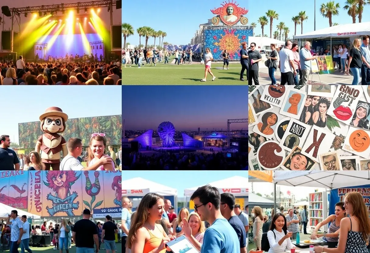Collage of San Diego weekend events including concerts and family activities