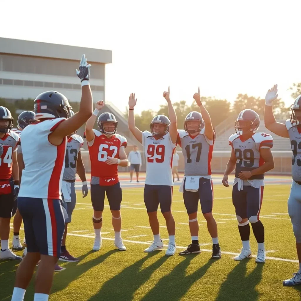 SDSU football team celebrating a scholarship award