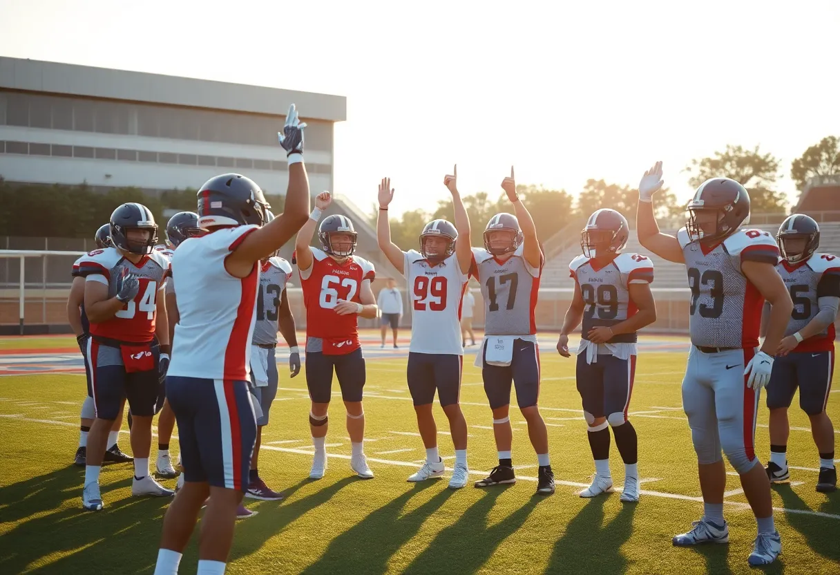 SDSU football team celebrating a scholarship award