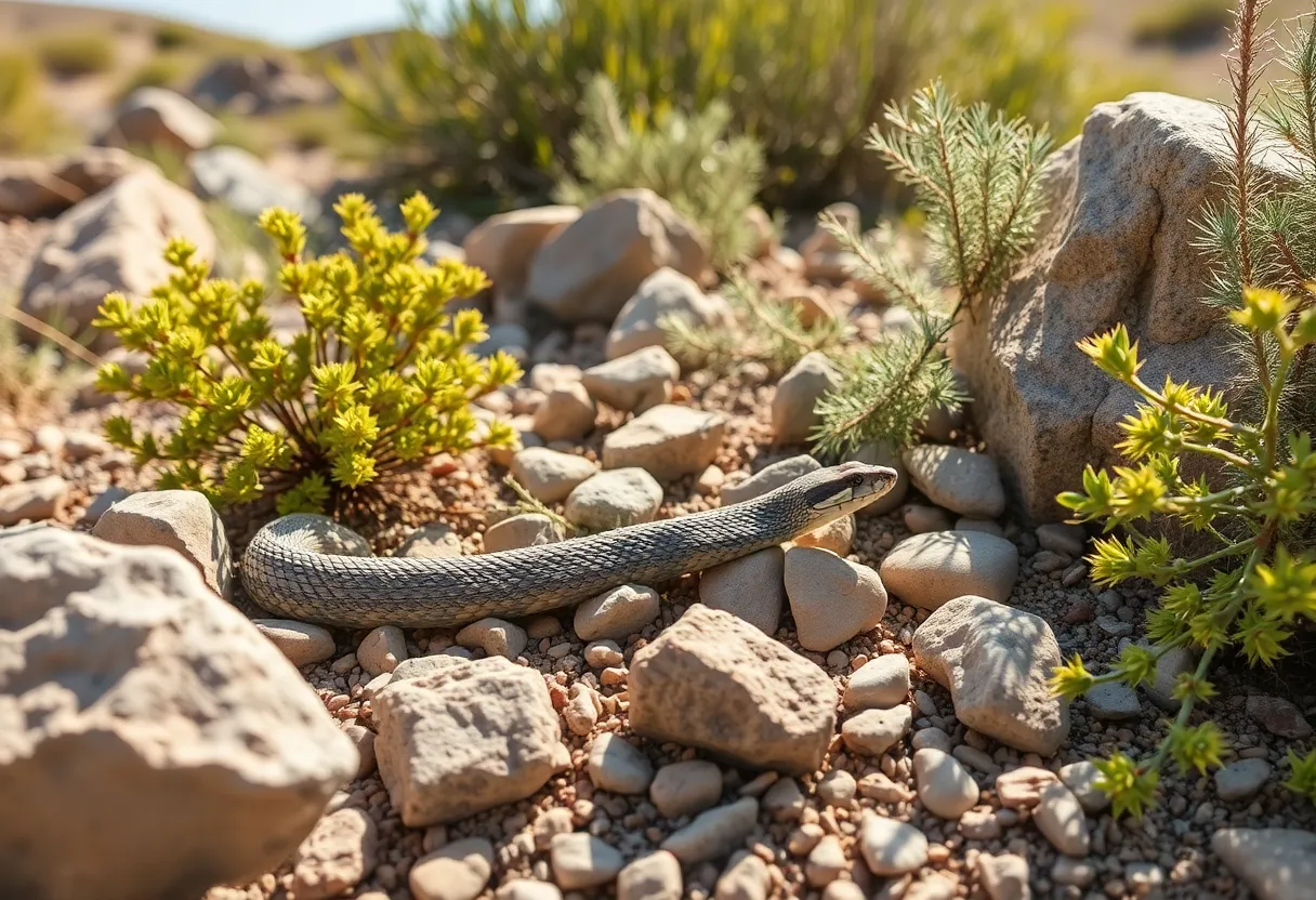 A Southern Pacific rattlesnake resting in its natural habitat in San Diego County