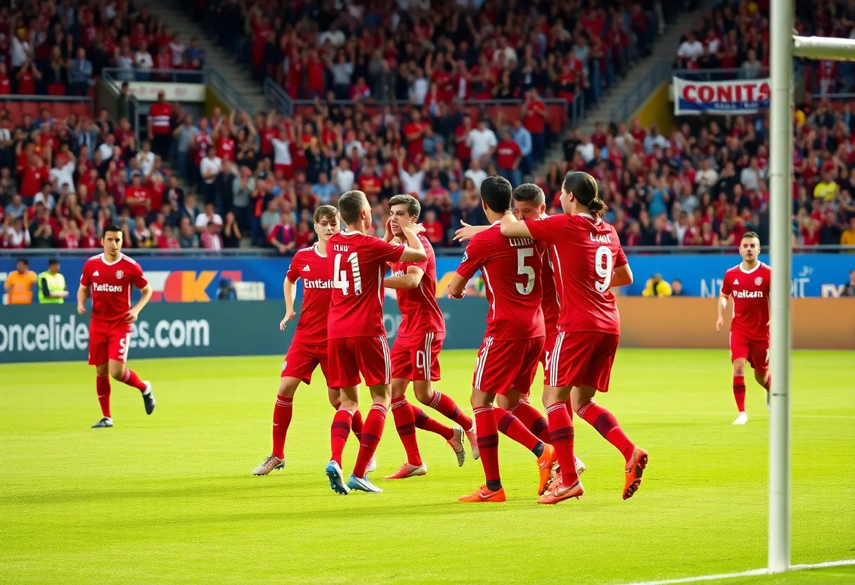 Texas Tech women's soccer team celebrating after scoring a goal