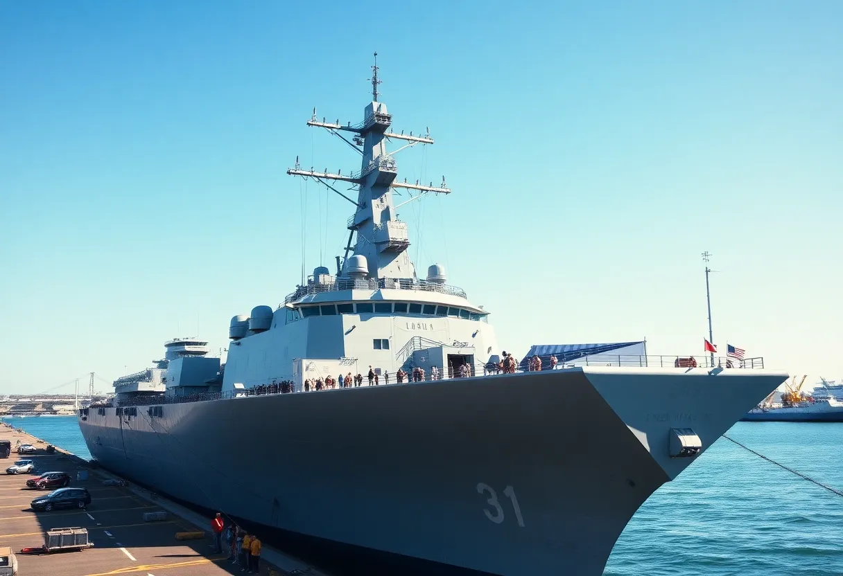 USS Cape St. George docked at Naval Base San Diego